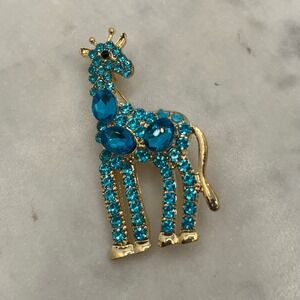 Blue Giraffe Brooch Pin Crystal Rhinestone Whimsical Animal Safari New Jewelry